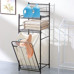 Kantel wasmand met rollende wasmand en verwijderbare voeringzak - wasmand kast met plank - wassorteerwagen voor wasgoed op wielen - zwart