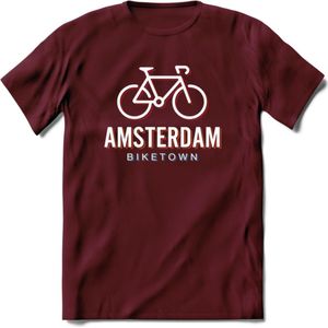 Amsterdam Bike Town T-Shirt | Souvenirs Holland Kleding | Dames / Heren / Unisex Koningsdag shirt | Grappig Nederland Fiets Land Cadeau | - Burgundy - XXL