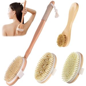 4-delige doucheborstel - droog borstelen - doucheborstel voor de rug - doucheborstel met lange steel - natuurlijke everzwijnharen - Ideaal voor het exfoliëren van een droge huid, lymfedrainage - Cyslmuk®