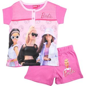 Barbie shortama/pyjama katoen donker roze maat 98