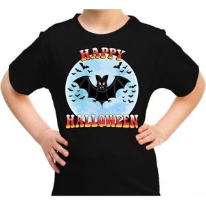 Halloween Happy Halloween vleermuis verkleed t-shirt zwart voor kinderen - horror vleermuis shirt / kleding / kostuum 122/128