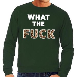 What the Fuck tijgerprint tekst  sweater groen heren - heren trui What the Fuck tijgerprint XXL