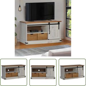 vidaXL Halden Serie - Tv Meubel - Tv-meubel HALDEN met schuifdeur wit 110x40x60 cm massief hout - Houten Tv Stand - Grenshouten Tv Kast - Witte Tv Kast