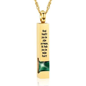 Luxe Ashanger | Met Ketting En Gravering | Ik Heb Jou In Mijn Hart | Assieraad | Goudkleurig Met Groene Steen | As Ketting | Gedenksieraad | Urn | Incl. As vuller