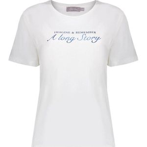 Geisha T-shirt Basic Tshirt Met Tekst 42020 40 000000 White/blue Dames Maat - M