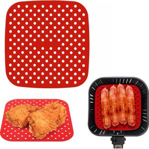 Vierkante Siliconen AirFryer Bakmat 8.5 Inch (21.5cm) Rood – Vervanging voor Wegwerp Bakpapier – Siliconen Bakje – Bakjes – Accessoires – Bakvorm – Wegwerpbakjes – Mandje - Bakplaat