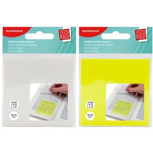 Zelfklevende memo's transparant - geel en wit - 76x76mm - Sticky notes transparant