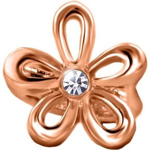 Quiges - Aanschuif Charm Bedel RVS Roségoudkleurig Bloem met Zirkonia voor Leren Armbanden - EHCR017