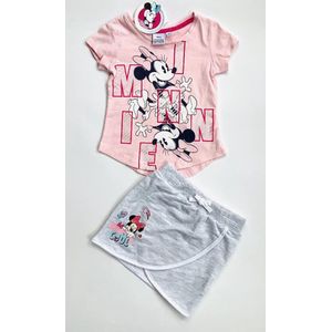 Disney Minnie Mouse set - rok+t-shirt met glitterprint - roze/grijs - maat 104 (4 jaar)