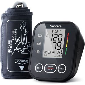 Sinocare - Comfort Bloeddrukmeter Bovenarm - Aanbevolen Bloeddrukmeter - Blood Pressure Monitor - Onregelmatig Hartslag - 22 tot 42CM manchet - Inclusief Batterijen - 3 Jaar Garantie