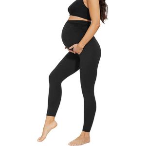 Zwangerschapsleggings - Hoge Taille en Blickdicht - Comfortabele Stretch Broek voor Drachtige Vrouwen - Voor Tijdens en Na Zwangerschap - Zwangerschapsbroek - Zwart - Maat L- 1 Stuk