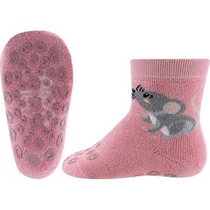 Ewers Antislipsok - Grijs Muisje - Roze - Antislipnopjes Neus & Zool - maat 16/17