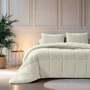 Zavelo Easy All-in-one-Dekbed Velvet Creme - Lits-Jumeaux (240x200 cm) - Lazy Dekbed zonder overtrek - Wasbaar Dekbed - Zomerdekbed & Winterdekbed