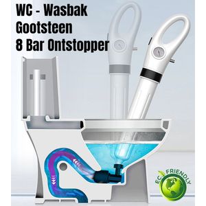 Allernieuwste.nl® Toilet Ontstopper 8 BAR Hoge Druk Afvoerontstopper WC-Ontstopper Gootsteen Ontstopper Wasbak Ontstopper - Met 9 Hulpstukken - Wit