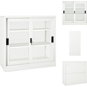 vidaXL Roldeurkast - Staal en Gehard Glas - 90x40x90 cm - Met Schuifdeuren - Wit - Kast