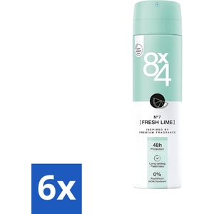 8 x 4 Deospray - No.7 Fresh Lime - Deodorant - Limoengeur - 150 ml - Voordeelverpakking - 6 stuks