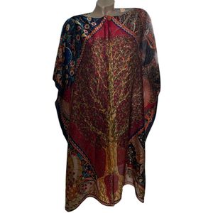 Kaftan - Tuniek -Jurk van Viscose - Zijde One size donkerblauw/rood