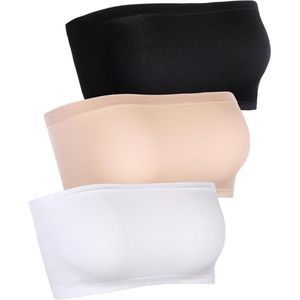 Bandeau bralette zonder bandjes voor dames - naadloos en rekbaar - bustiertopje in verschillende kleuren - 3 stuks.