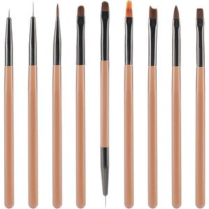 9-delige Nail Art Borstels Kit - Manicure Gereedschap voor Nagelontwerp - Schilderen, Tekenen, Gel Polish - Acryl Borstel Set met Aluminium Handvat