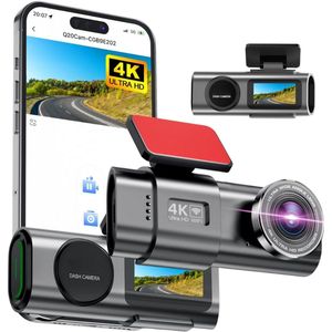 Goodivery® - Dashcam voor auto's - 4K-dashcam voor aan de voorruit met wifi - Afneembare dashboardcamera - Autocamera met 64 GB SD-kaart - 170° groothoek - G-sensor - WDR - Super Night Vision - 24-uurs parkeerbewaking - Loop-opname - APP-bediening