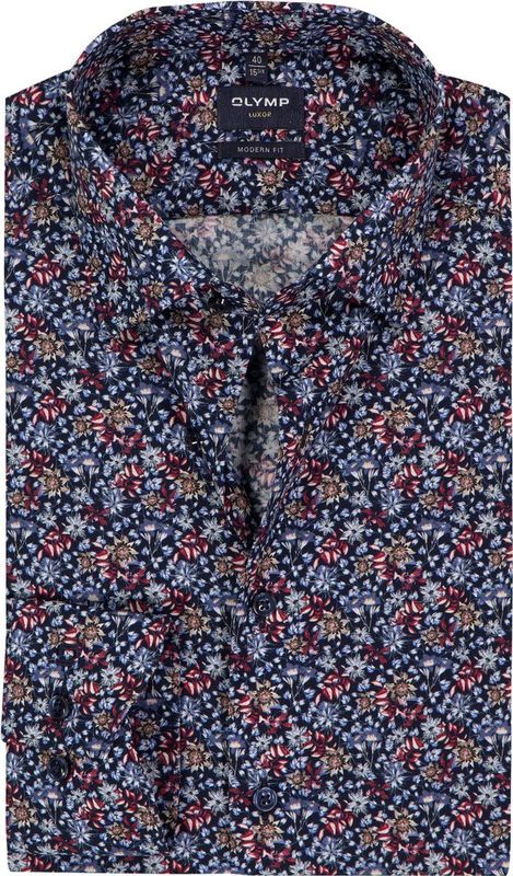 OLYMP - Luxor - Overhemd - Marine Blauw - Modern Fit - Mouwlengte 7 - Strijkvrij
