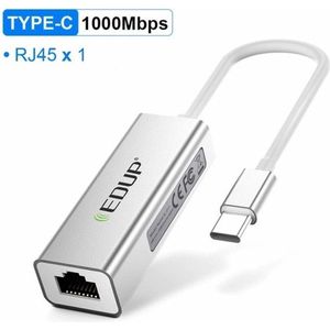 EDUP USB-C RJ45 Gigabit Ethernet Netwerkadapter - 1000 Mbps - USB 3.0 - Plug & Play - Aluminium Behuizing