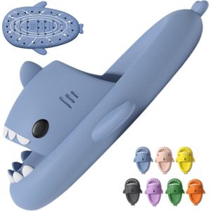 Geweo Shark Slides - Haai Slippers - Badslippers - Pantoffels Heren Dames - Douchepantoffels - Haaienpantoffels - Zomer Antislip Platform Kussen Glijbanen Slippers - Blauw - Maat 3738