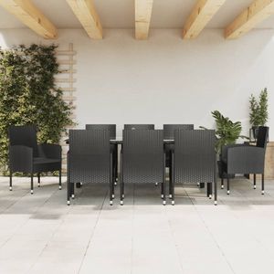 The Living Store Tuinset - Poly Rattan - 200 x 100 x 74 cm - Zwarte stoelen - Gehard glazen tafelblad