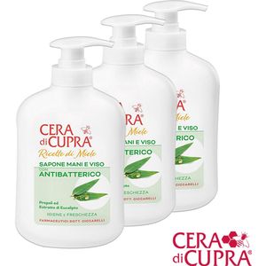 Sapone Mani e Viso Antibatterico: 3 flesjes met pomp € 5,95 per stuk: milde, vloeibare antibacteriële hand-, gezicht- en lichaamszeep met Propolis en Eucalyptus. Ph neutraal