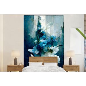 Bloemen - Boeket - Verf - Blauw - Behangpapier