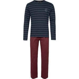 Phil & Co Lange Heren Winter Pyjama Set Katoen Gestreept Blauw / Rood - Maat M