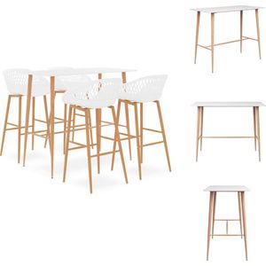 vidaXL Bartafel 120x60x105cm MDF en metaal wit + 4 barkrukken 48x47.5x95.5cm PP en metaal wit - hout-look poten - Set tafel en stoelen
