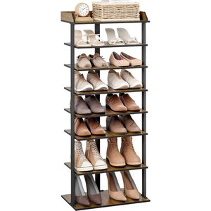 schoenenrek, 7-laags slanke schoenenplank, houten smalle industriële stijl voor hal slaapkamer, d47 x b28 x h113 cm, rustiek bruin