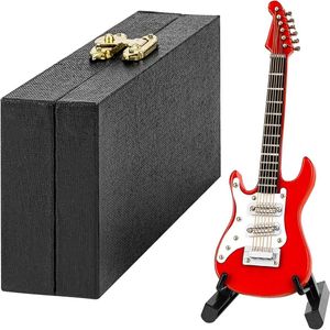 Miniatuur Gitaar Met Standaard En Kist Mini 6 Snaren Elektrische Gitaar Muziekinstrumenten Poppenhuis Model Woondecoratie (Rood)
