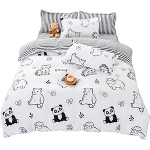 Beddengoedset met ritssluiting machinewasbaar zwart gestreept-wit - dierentuindieren - 150x200cm dekbedovertrek - 200x230cm laken - 48x74cm kussensloop