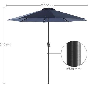SONGMICS parasol, 3 m diameter, zonwering, achthoekige tuinparasol van polyester, inklapbaar, met zwengel, zonder statief, buiten, voor tuin, balkon en terras, Blauwe GPU30BU