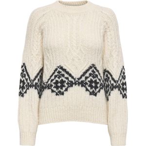 Jacqueline de Yong - Jdynaomi Raglan Jacq Cable Pull - Ecru/Black - Dames Trui