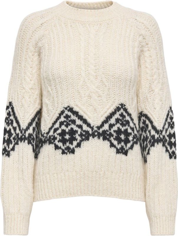 Jacqueline de Yong - Jdynaomi Raglan Jacq Cable Pull - Ecru/Black - Dames Trui