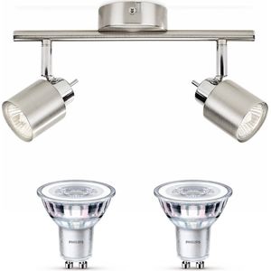 Philips Meranti Opbouwspot (Mat Chroom) - Warmwit Licht - Plafondspot met 2 Lichtpunten - GU10 - Niet Dimbaar