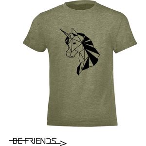 Be Friends T-Shirt - Eenhoorn - Vrouwen - Kaki - Maat S