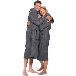 Unisex badjas antraciet - badjas dames - badjas heren - badstof katoen - sauna badjas capuchon - Badrock - maat S/M
