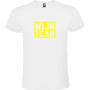 Wit T shirt met print van "" Wijn Team "" print Neon Geel size S