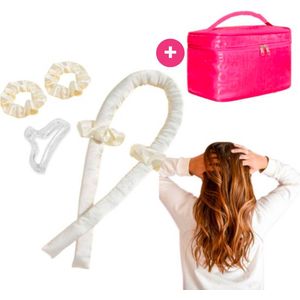 BeautyFit® - Heatless Curls 4-delig + Opbergtas - Wit - Krulspelden - Haarrollers - Krullen Zonder Hitte - Krullers - Haar Rollers Zelfklevend - Haarkruller