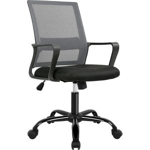 Bureaustoel, bureaustoel met verstelbare hoogte en rugvriendelijk, bureaustoel 360° draaistoel, mesh rugleuning, ergonomische bureaustoel, maximale belasting 136 kg voor kantoor, studeerkamer, grijs