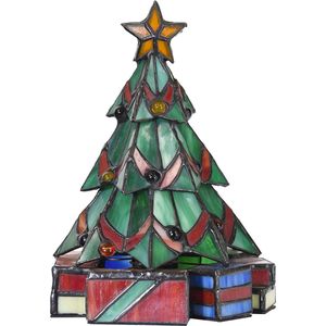 HAES DECO - Tiffany Tafellamp Kerstboom 17x17x23 cm Groen Glas Tiffany Bureaulamp Tiffany Lampen Glas in Lood