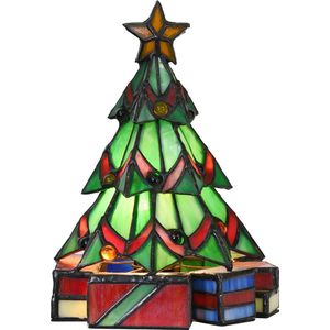 HAES DECO - Tiffany Tafellamp Kerstboom 17x17x23 cm Groen Glas Tiffany Bureaulamp Tiffany Lampen Glas in Lood