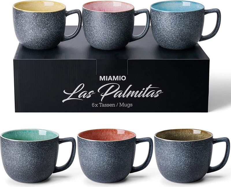 MiaMio -6 x 470 ml koffiemokken mokken set grote koffiekop moderne steengoed koffiemokken set van 6