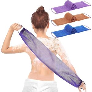 3 stuks - badhanddoek - met nylon exfoliërende nethandkoord - diepreinigende badexfoliant - met poreus netkoord - badborstel - badspons - voor mannen en vrouwen - voor het exfoliëren van het lichaam in de douche - 75*14cm - paars, blauw, bruin