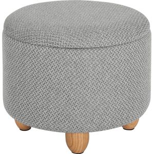 Ronde Opbergpoef - Linnen - Grijs - MDF en Hout - 39x39x33 cm