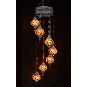 Hanglamp multicolour glas oranje mozaïek Oosterse lamp kroonluchter Crèmewit 7 bollen